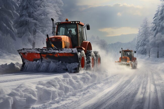 The removal of snow from the road